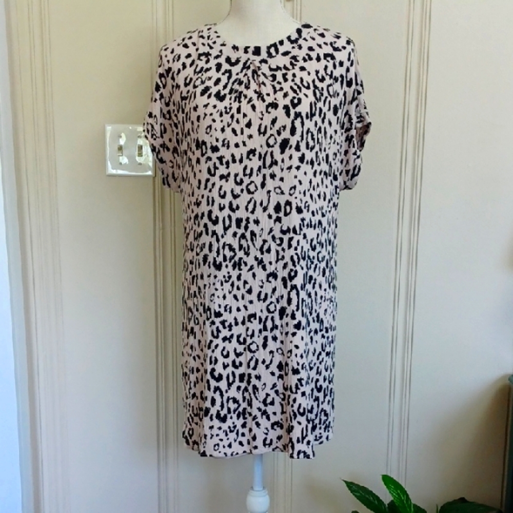 ANDREE BY UNIT Animal Print Knee Lgth. Black/Lt.beige  Dolman Sleeve Shift Dress